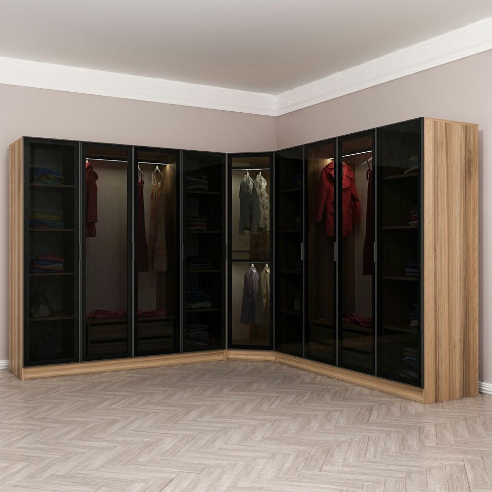 Kayra Kayra 9 4C Corner Cabinet with Smoked Glass Doors Gold Smoked Glass