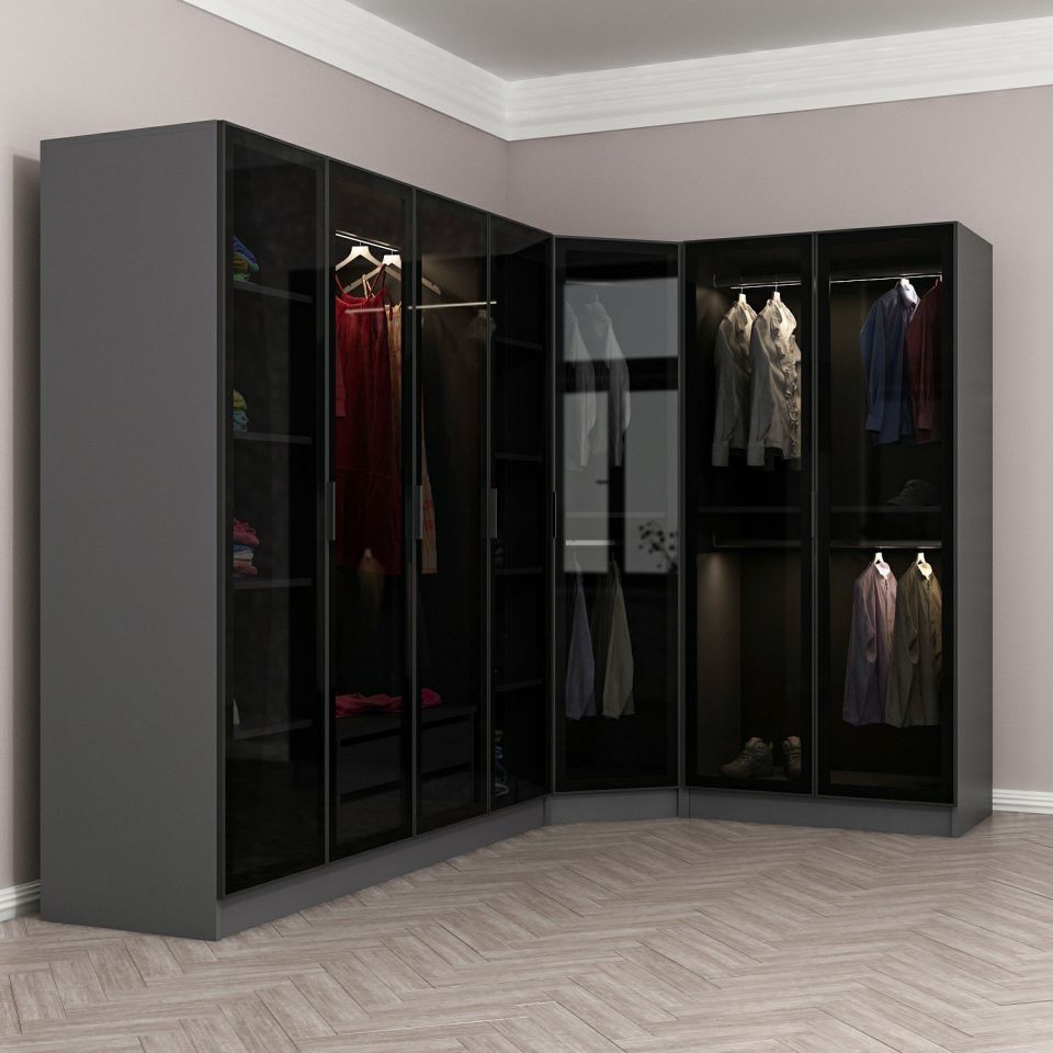 Kayra Kayra 210 7 2C Corner Cabinet with Smoked Glass Doors Anthracite Smoked Glass