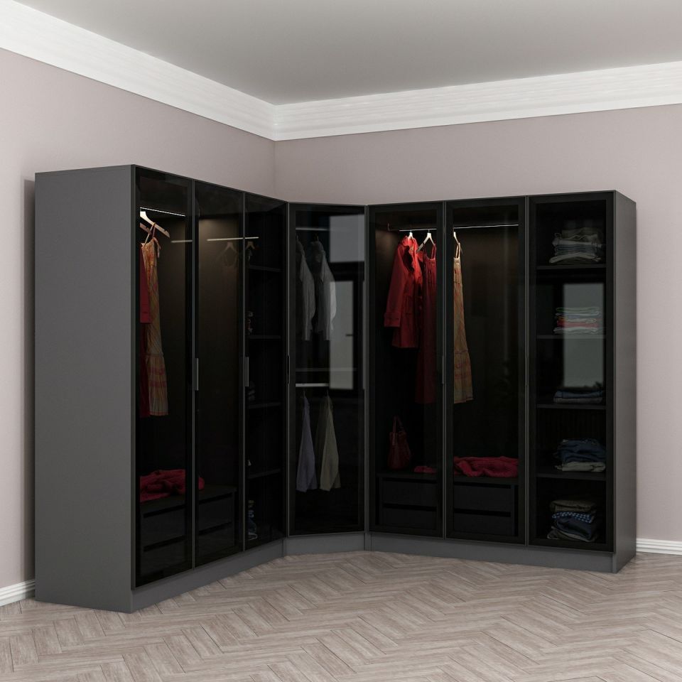 Kayra Kayra 210 7 4C Corner Cabinet with Smoked Glass Doors Anthracite Smoked Glass