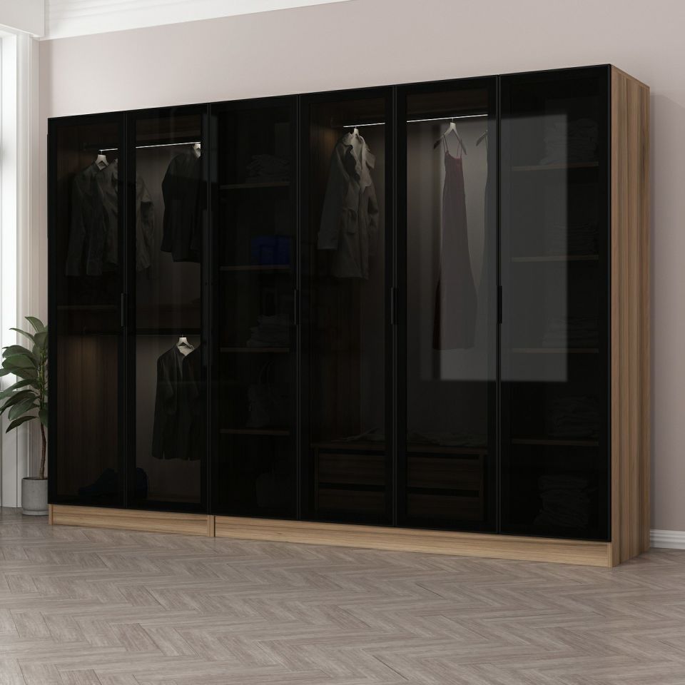 Kayra Kayra 210 2C Cabinet with 6 Smoked Glass Doors Gold Smoked Glass