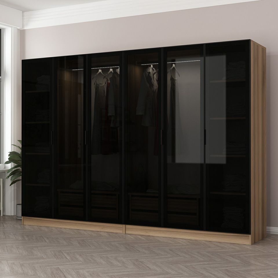 Kayra Kayra 210 4C Cabinet with 6 Smoked Glass Doors Gold Smoked Glass