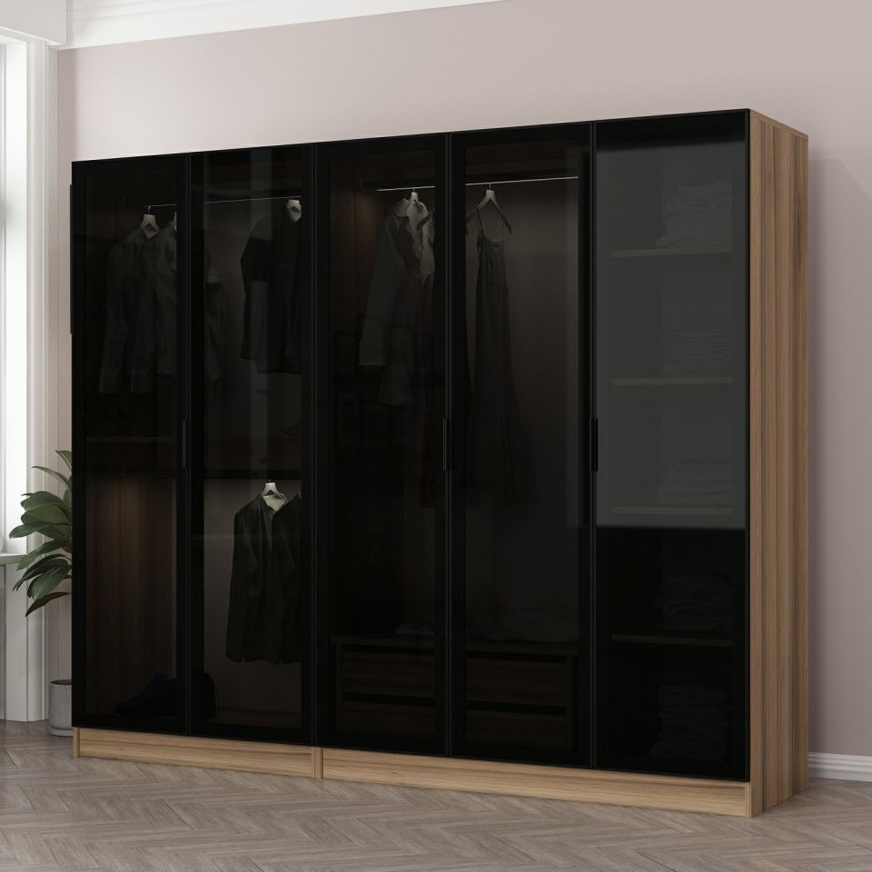 Kayra Kayra 210 2C Cabinet with 5 Smoked Glass Doors Gold Smoked Glass