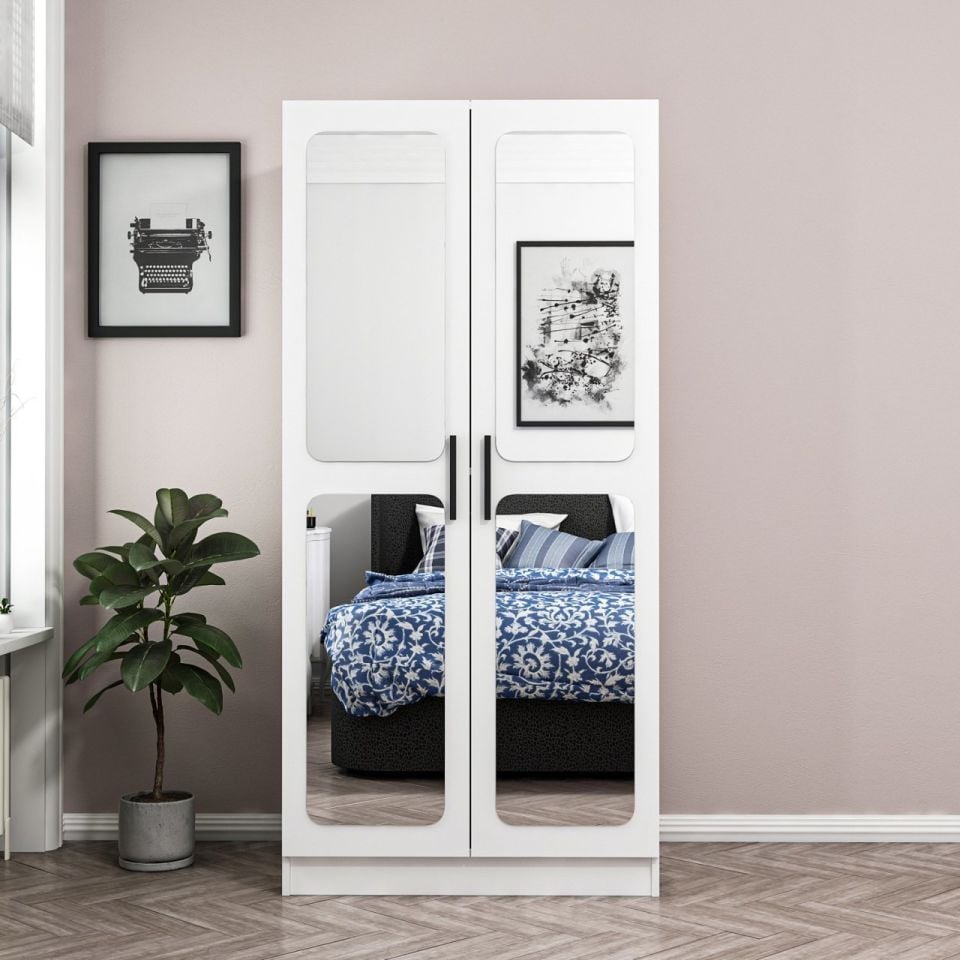 Kayra Kayra 2 Door Mirrored Chain Cabinet - White