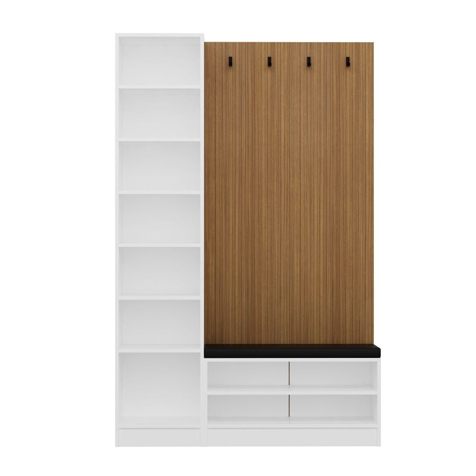 Kayra Kayra Decor Panel 1 Compartment Shelf Coat Rack + Shoe Rack with Cushion White 1 Without Cover