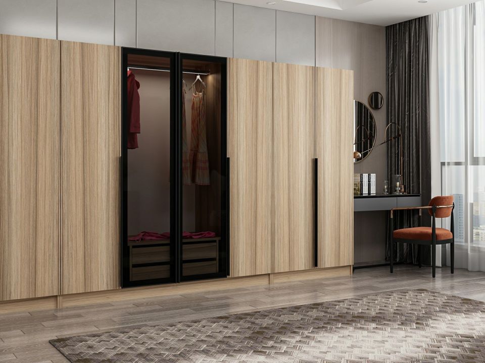 210 8 Doors 2C Wardrobe Dore Plus Gold Smoked Glass