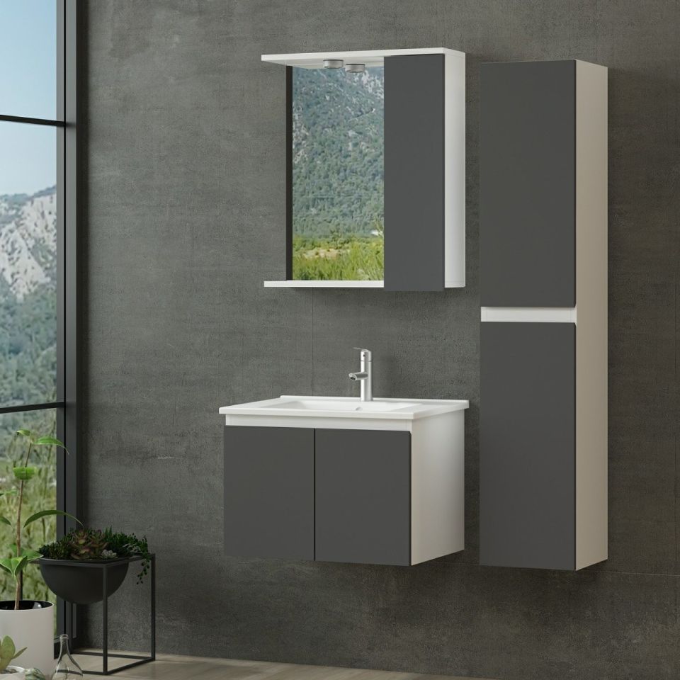Nika Bathroom Cabinet 65Cm As2K+1K1A+Etj+Length White Anthracite