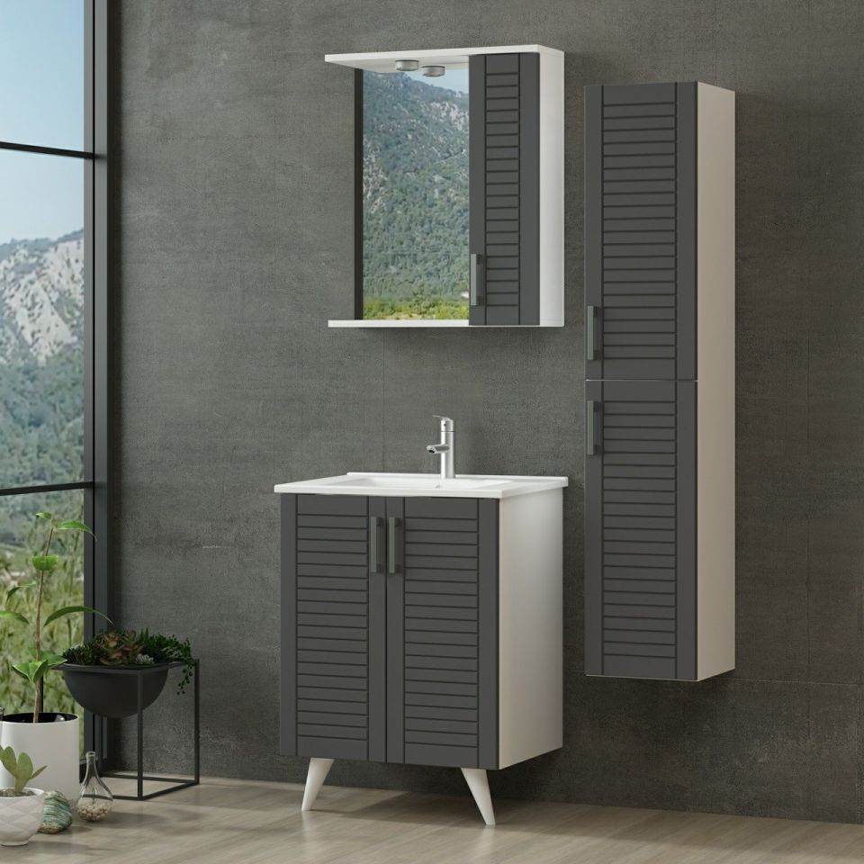 Vera Bathroom Cabinet 65Cm Ay2K+1K1A+Etj+Length White Anthracite