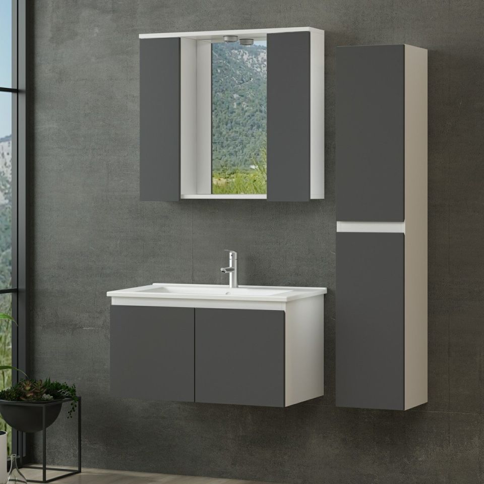 Nika Bathroom Cabinet 85Cm As2K+2K1A+Etj+Length White Anthracite