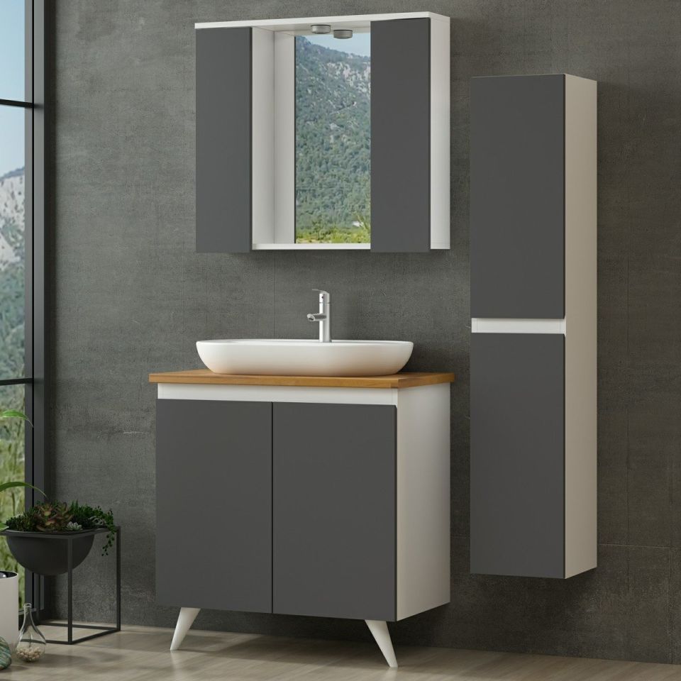 Nika Bathroom Cabinet 85Cm Ay2K+2K1A+Tzg+Length White Anthracite