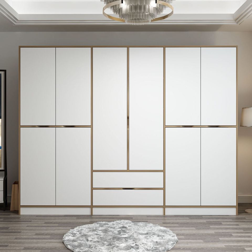 Elina Wardrobe With 6 Doors - Gold/White