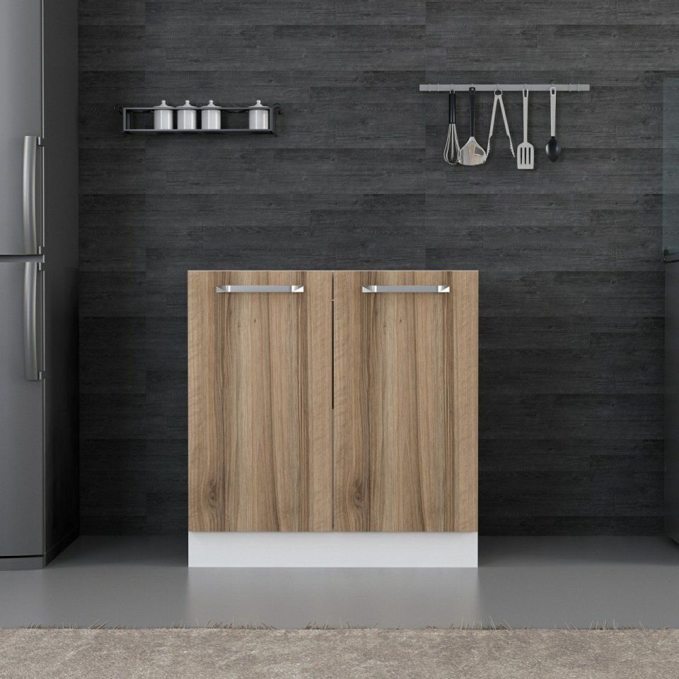 Kayra Kitchen Lower Module 2K 80Cm Sink Cabinet White/Dore - D1