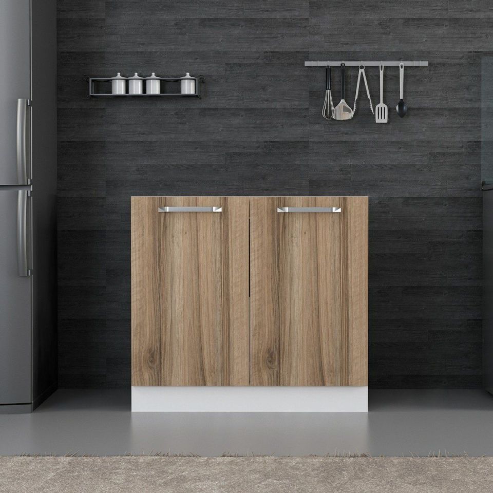 Kayra Kitchen Lower Module 2K 90Cm Sink Cabinet White/Dore - D1