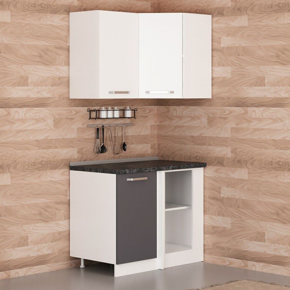 Kayra 105Cm Corner Kitchen Cabinet - White/Anthracite K105-A1