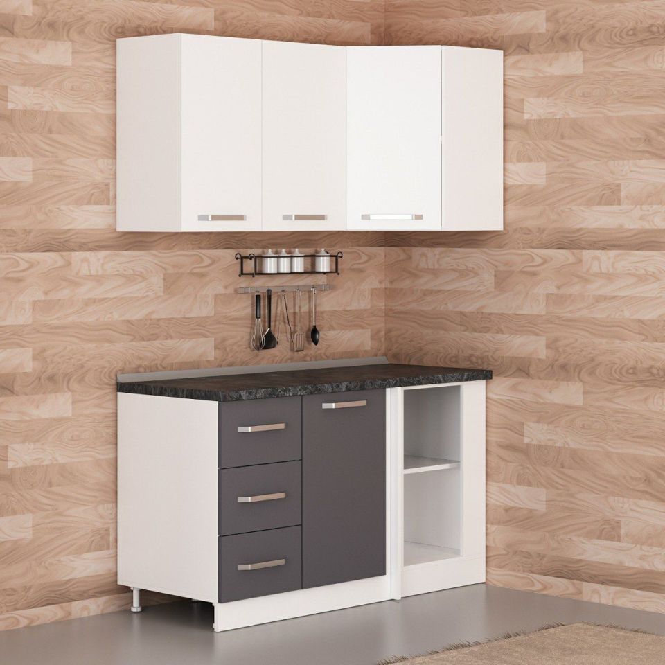 Kayra 145Cm Corner Kitchen Cabinet - White/Anthracite K145-A2