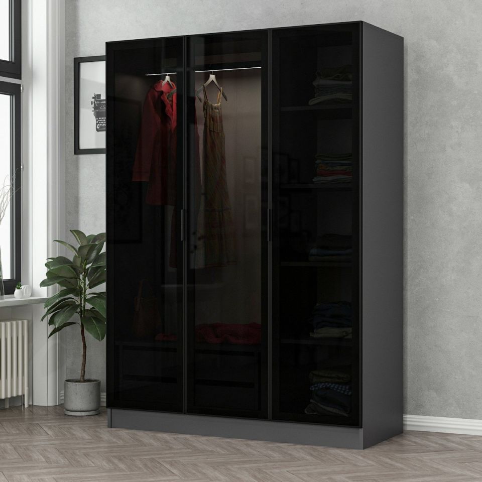 Kayra Kayra 3 Glass Doors 2 Drawers Cabinet - Anthracite/Black