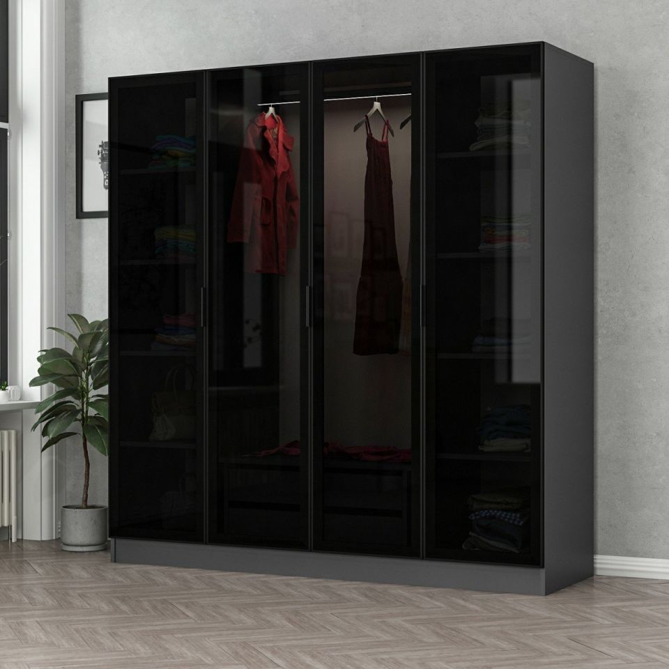 Kayra Kayra 4 Glass Doors 2 Drawers Cabinet - Anthracite/Black