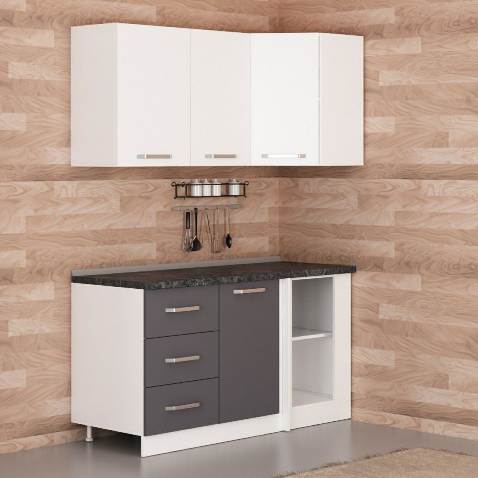 Kayra 155Cm Corner Kitchen Cabinet - White/Anthracite K155-A2
