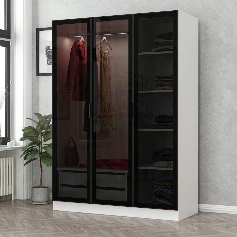 Kayra Kayra 3 Glass Doors 2 Drawers Cabinet - White/Black