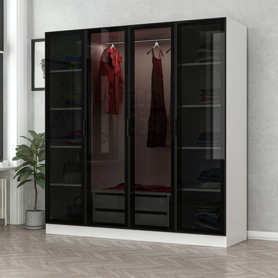 Kayra Kayra 4 Glass Doors 2 Drawers Cabinet - White/Black