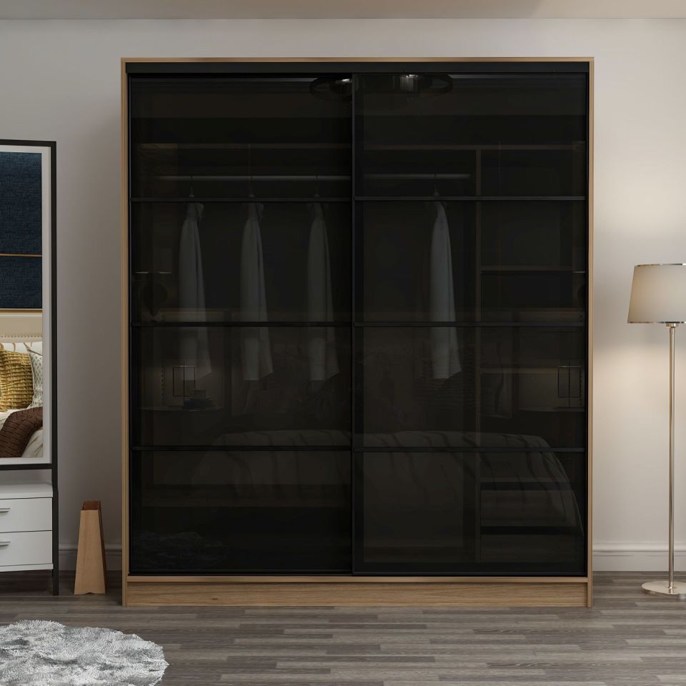 Kayra 210 Sliding Glass Door Wardrobe - Gold/Smoked Glass Door