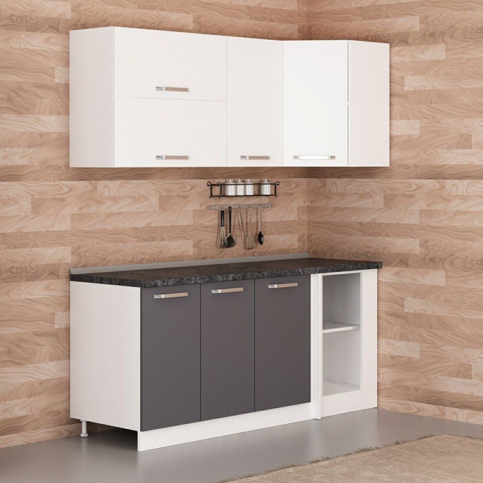 Kayra 185Cm Corner Kitchen Cabinet - White/Anthracite K185-A3