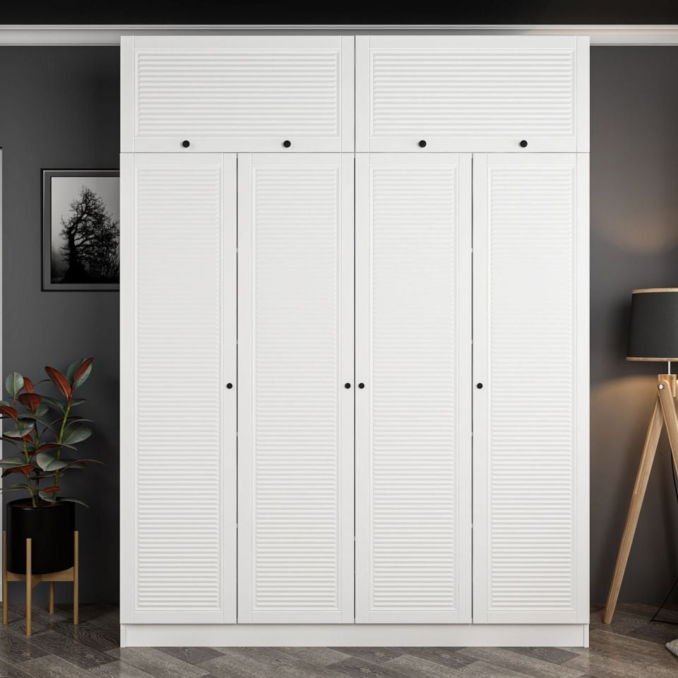 Kayra Kayra 4 Mebrane Shutter Covered 2 Drawer Wardrobe and Chest White