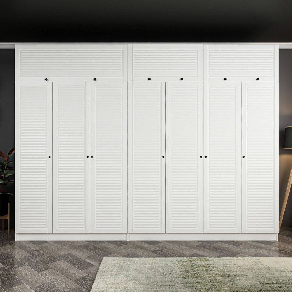 Kayra Kayra 7 Mebrane Shutter Covered 4 Drawer Cabinet and Wardrobe White