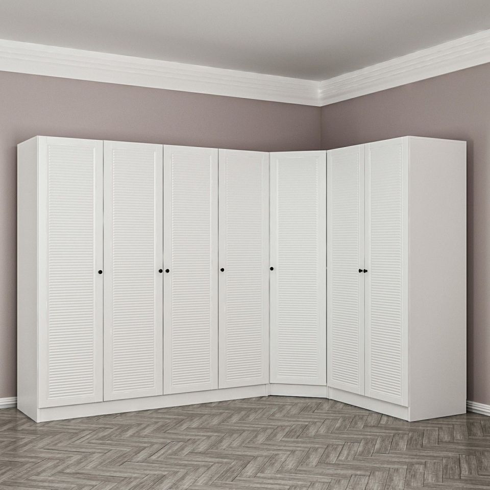 Kayra Kayra 7 Doors 2 Drawers Corner Cabinet White Mebrane Shutter