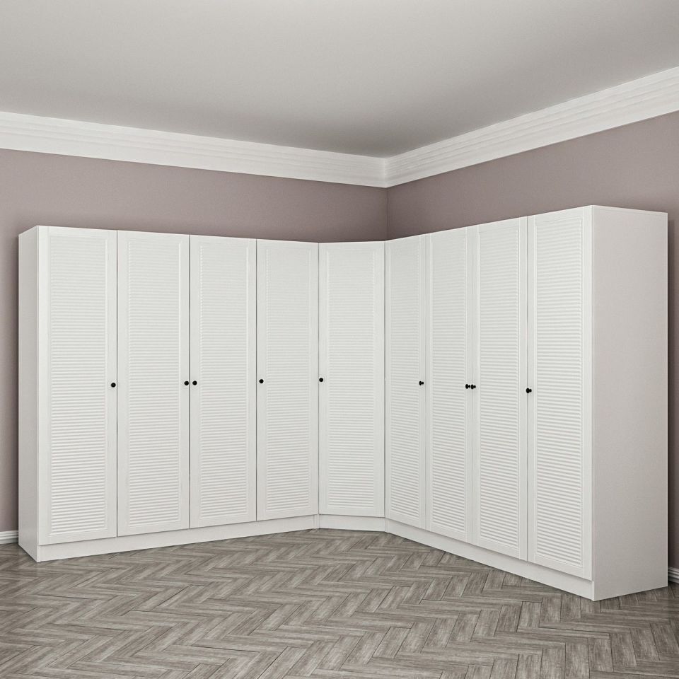 Kayra Kayra 9 Doors 4 Drawers Corner Cabinet White Mebrane Shutter