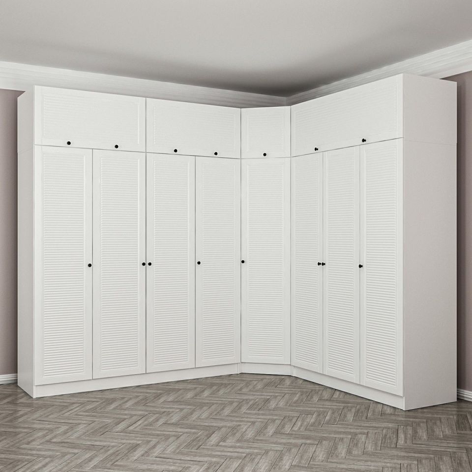 Kayra Kayra 8 Doors 4 Drawers Corner Cabinet + Cabinet White Mebrane Shutter