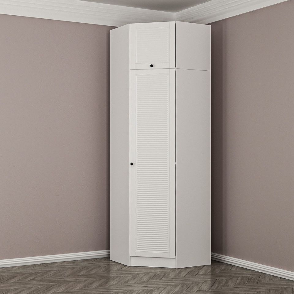 Kayra Kayra 1 Door Corner Cabinet White Mebrane Blinds + Wardrobe