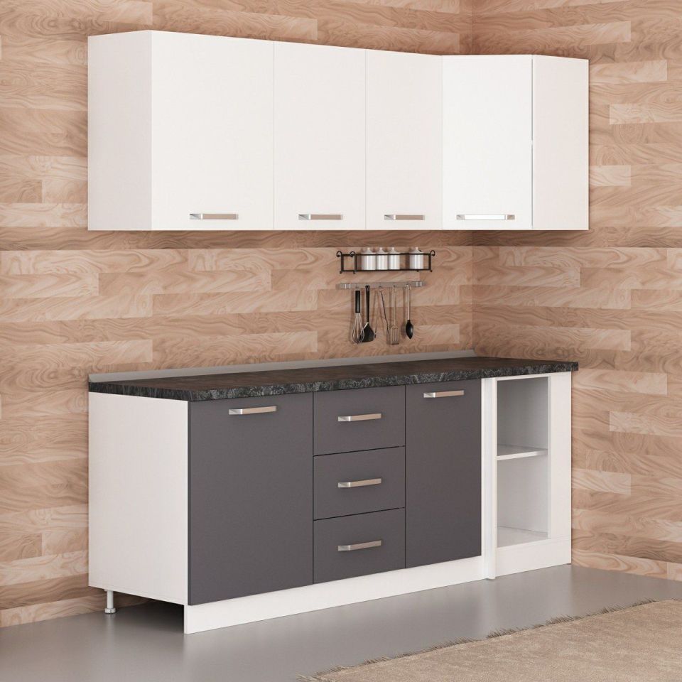 Kayra 215Cm Corner Kitchen Cabinet - White/Anthracite K215-A2