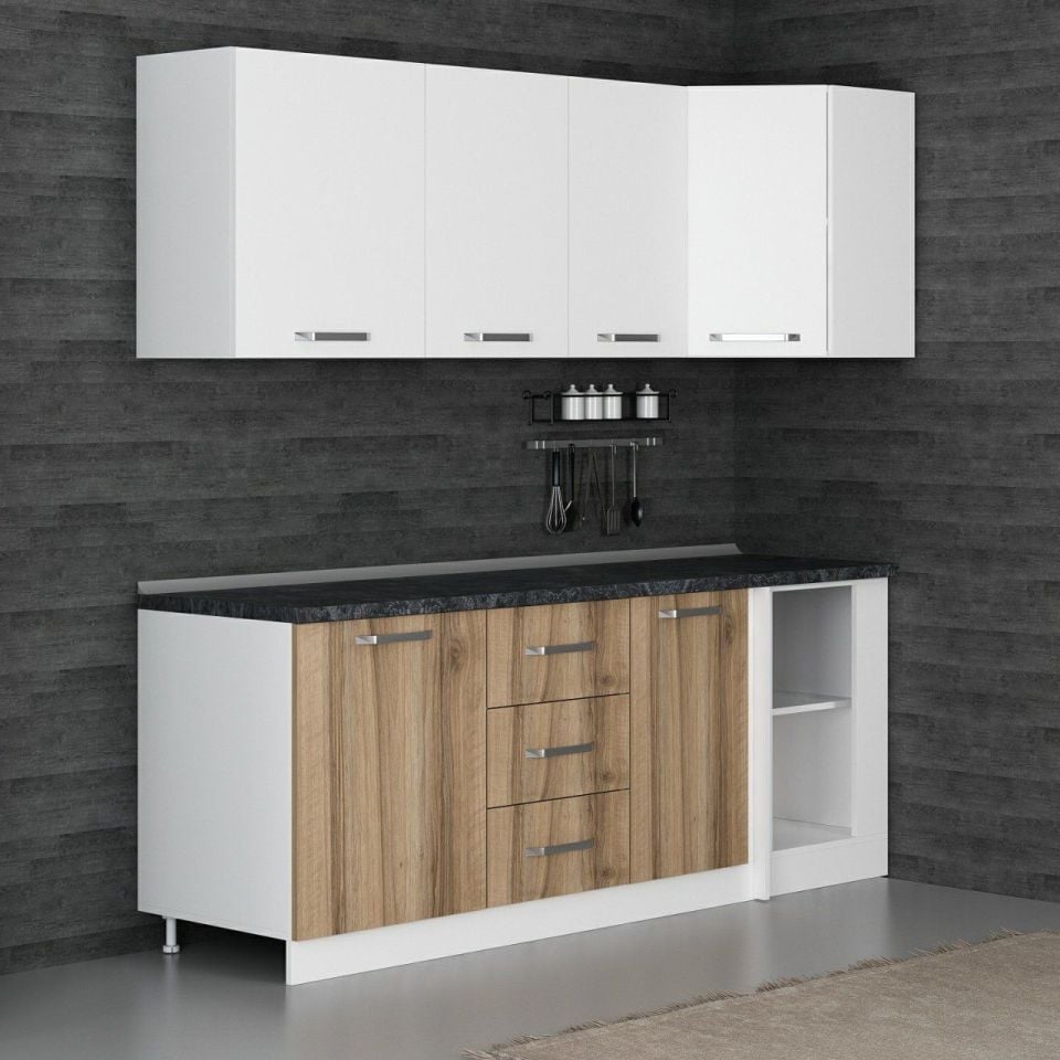 Kayra 215Cm Corner Kitchen Cabinet - White/Dore K215-D2