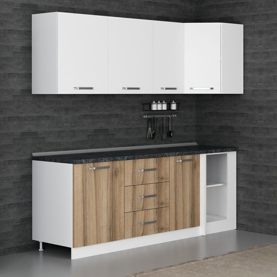 Kayra 225Cm Corner Kitchen Cabinet - White/Dore K225-D3