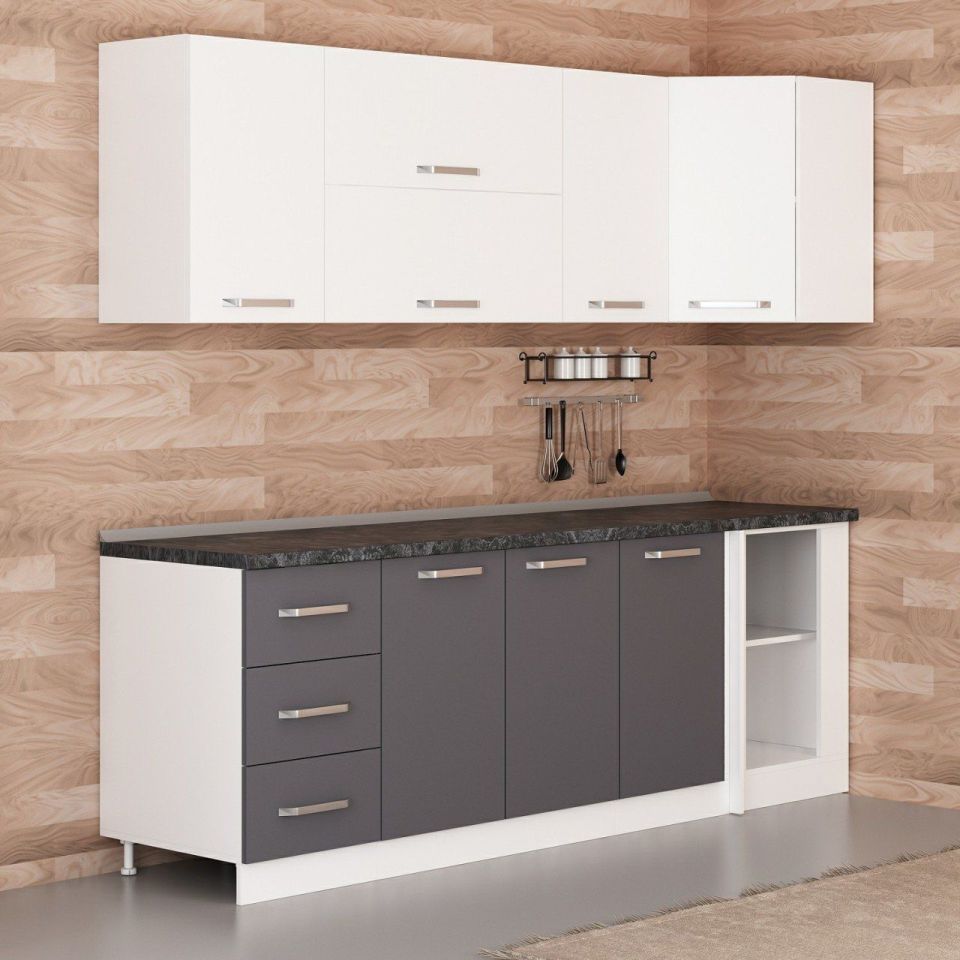 Kayra 240Cm Corner Kitchen Cabinet - White/Anthracite K240-A3