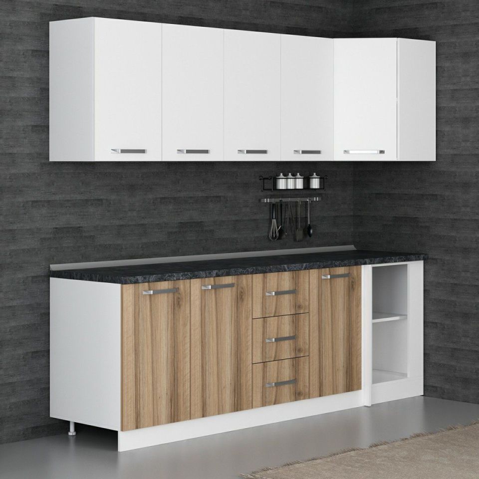 Kayra 240Cm Corner Kitchen Cabinet - White/Dore K240-D4