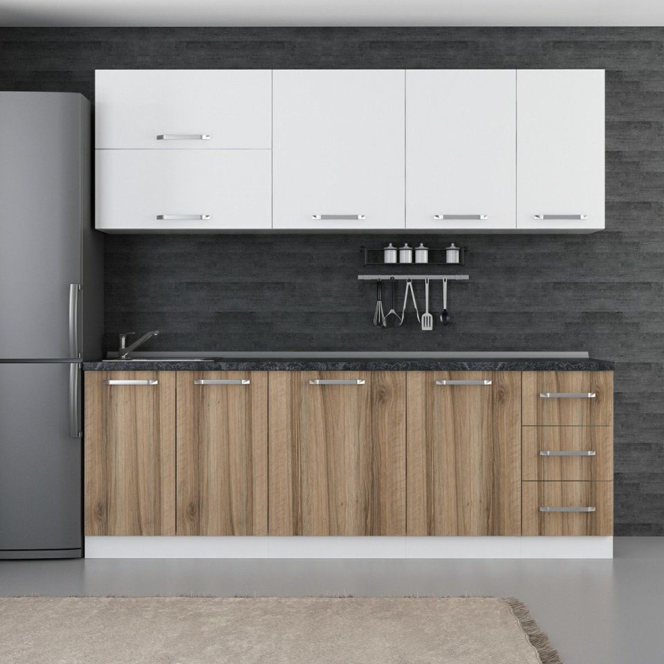 Kayra 230 Cm Kitchen Cabinet White Gold 230-D2