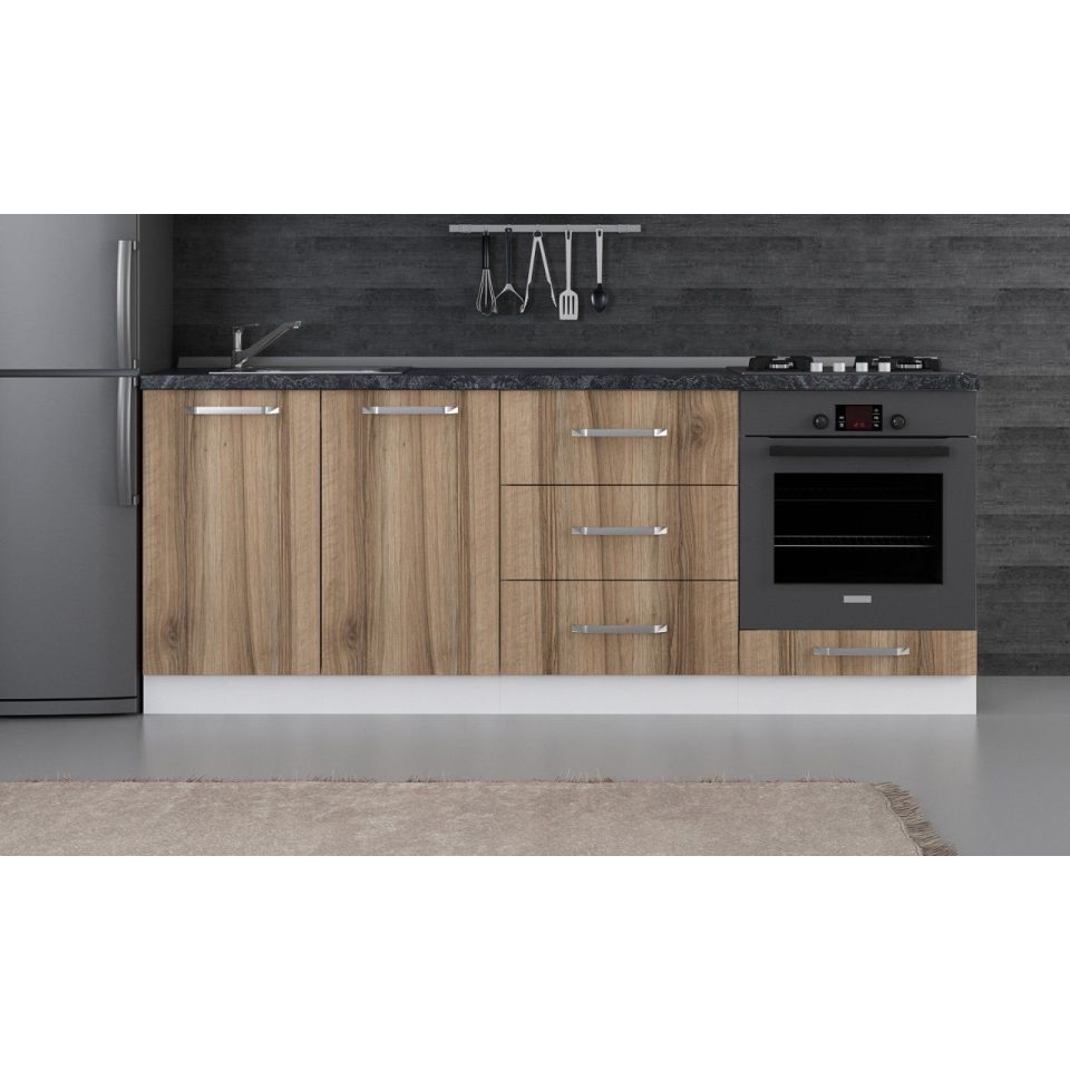 Kayra 210 Cm Kitchen Cabinet White Gold 210-D3-Bottom Module