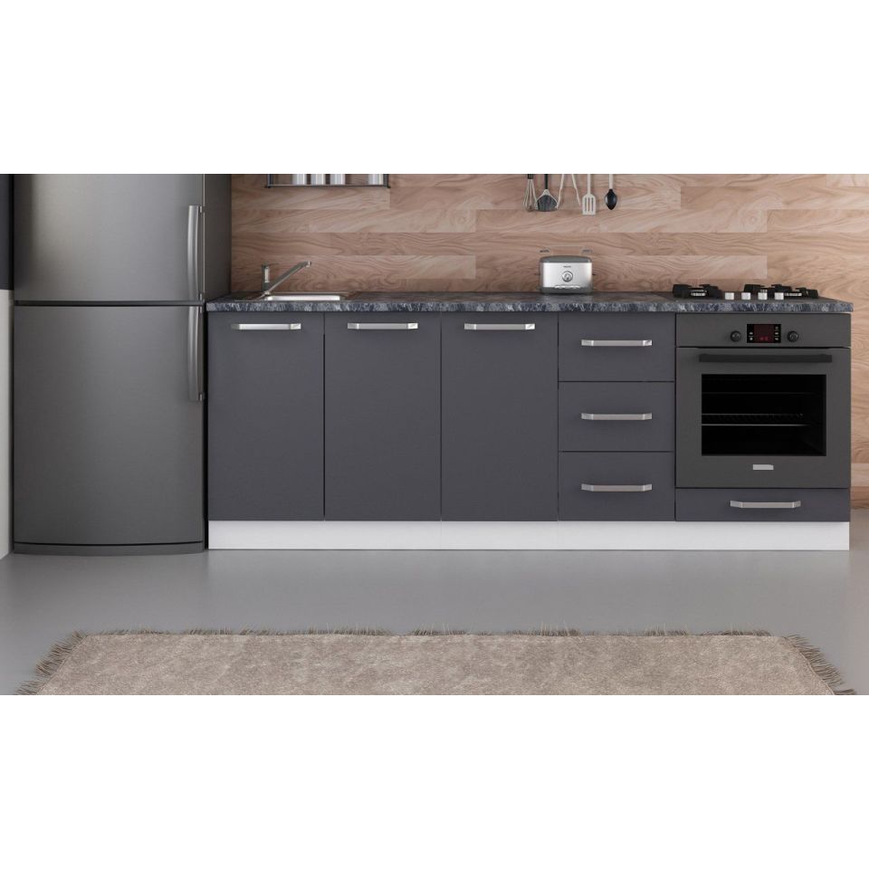 Kayra 220 Cm Kitchen Cabinet White Anthracite 220-A4-Bottom Module