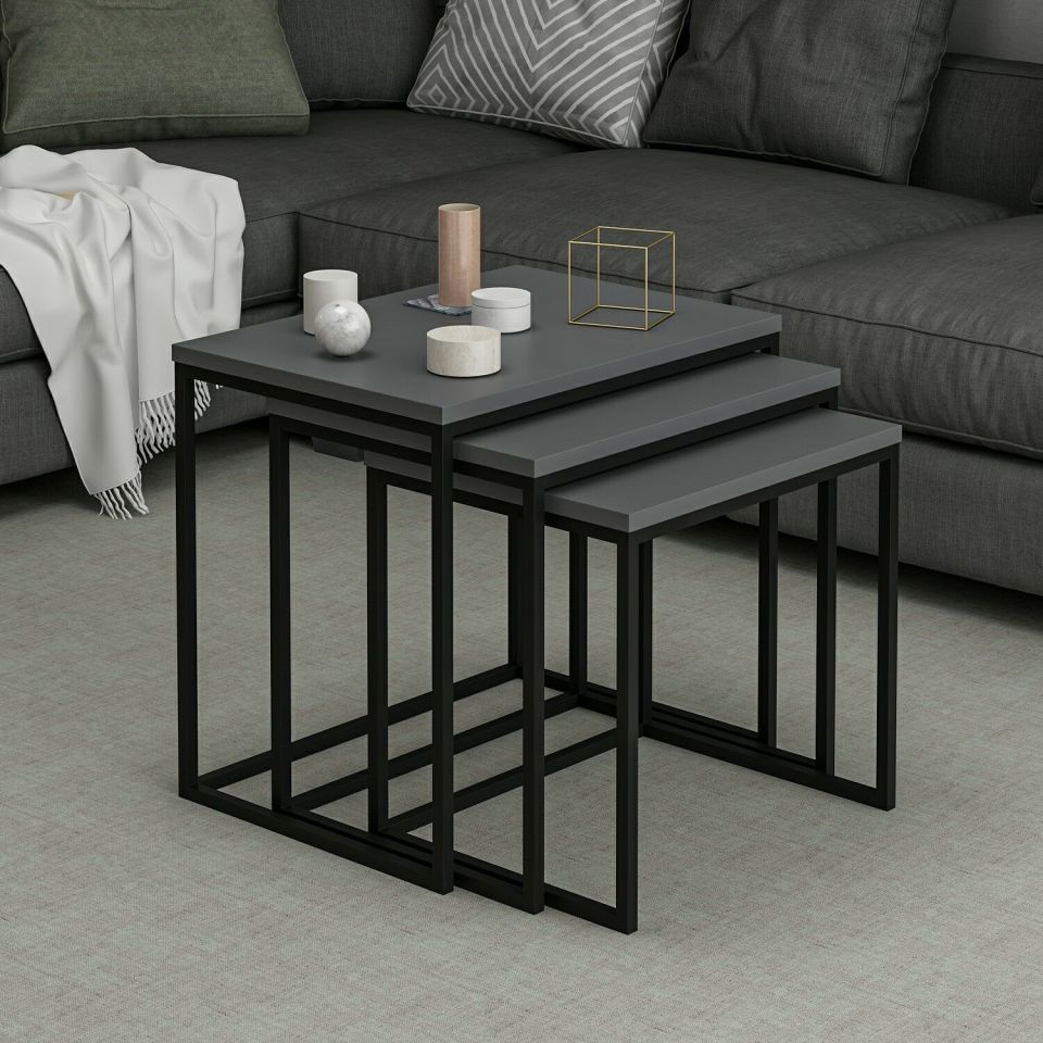 Evia Nesting Table with Metal Legs - Anthracite