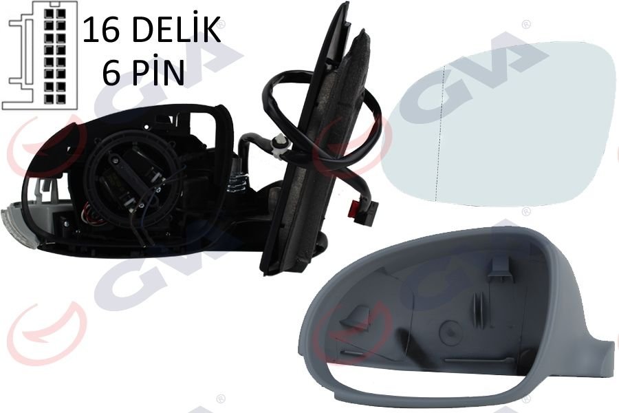 Dış Dikiz Aynası Sol Golf 03 Elektrikli Isıtmalı Sinyalli Astarlı Asferik 6 Fiş