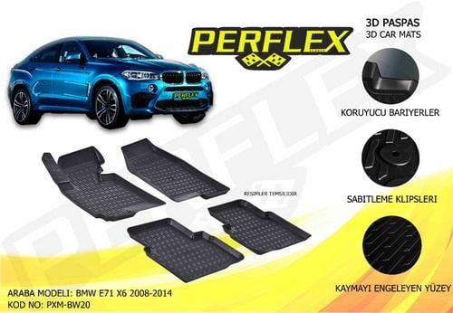 3d X-mat Havuzlu Paspas Çeşitleri Siyah Bmw E71 X6 2008-2014 3d X-mat 5 Pcs