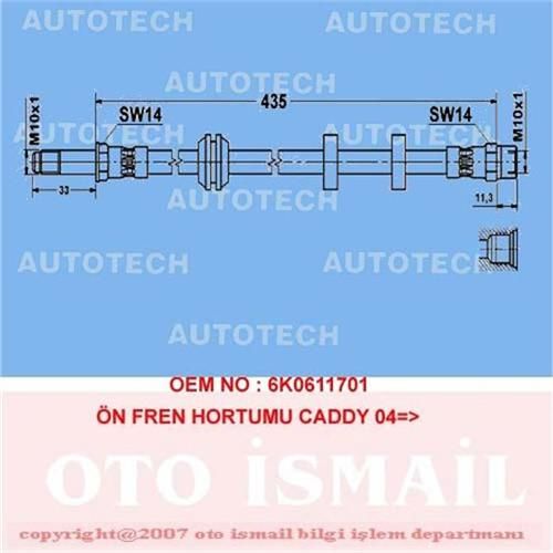 Ön Fren Hortumu Caddy Iı 1.4-1.4 16v 95-04 Golf Iı 1.6 95-97 1.9 Sdı-1.9 Tdı 95-04 (5 AD)