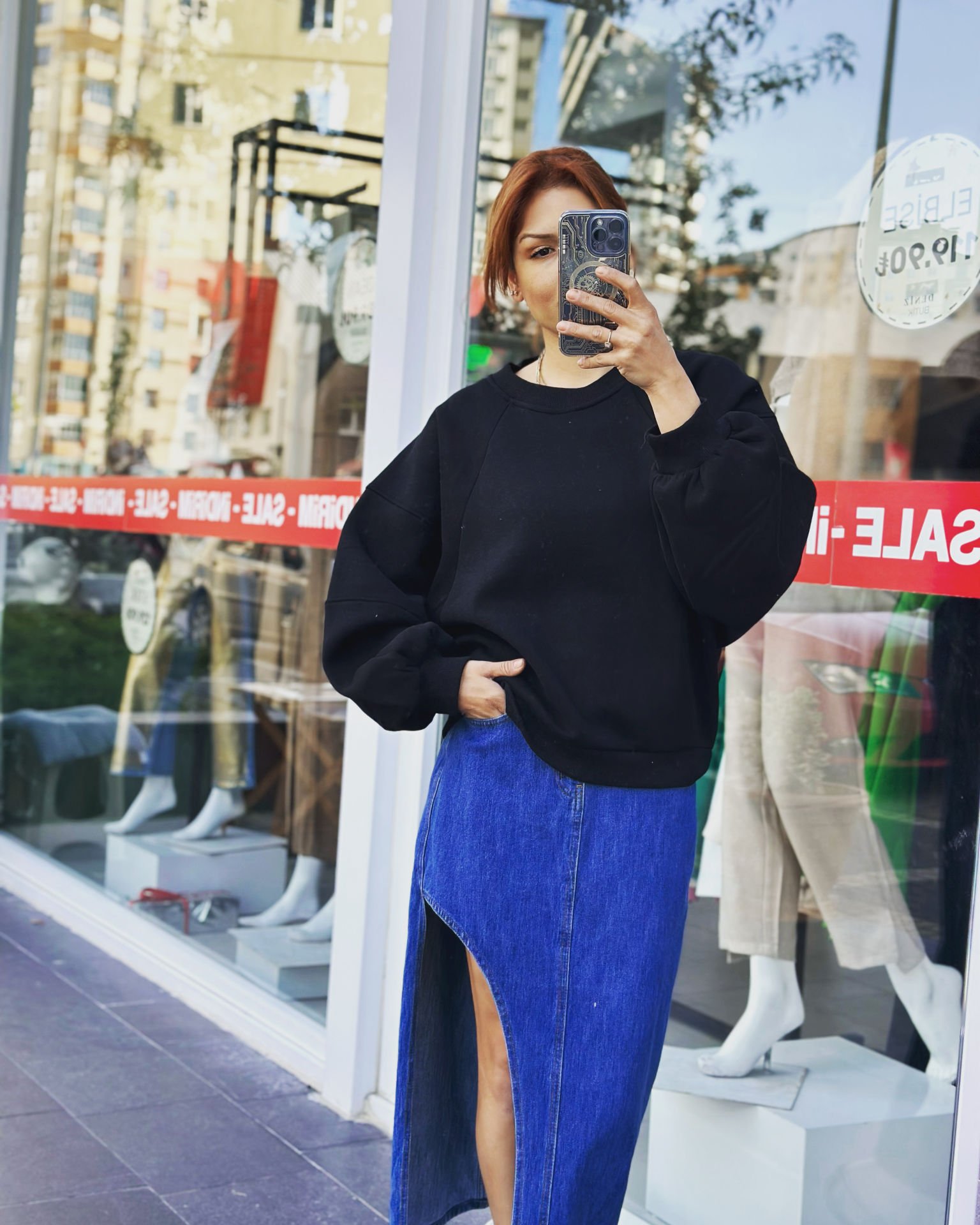 Üç İplik Siyah Oversize Kadın Sweatshırt