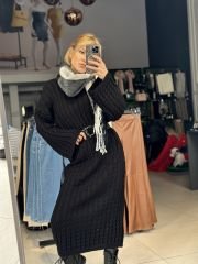 Balıksırtı Örgü Oversize Uzun Elbise