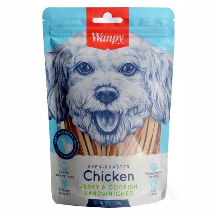 WANPY Tavuklu&Morina Balıklı 100 gr CC-01S Köpek Ödülü Köpek Ödülü