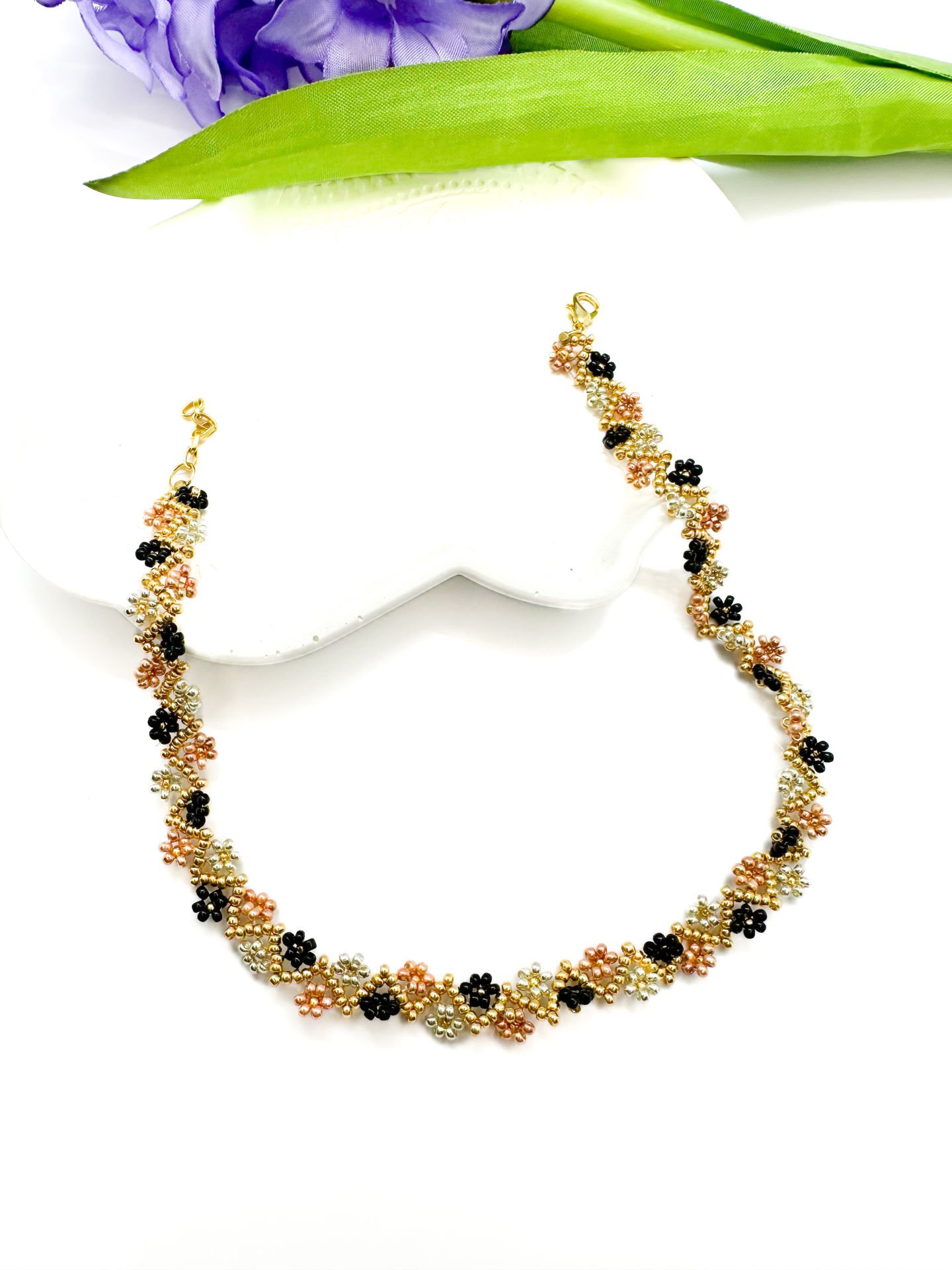 Çiçek Miyuki Choker (gold-gümüş-rose)