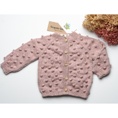 Eco Bebek - El Örgüsü 100% Organik Pamuk  Popcorn Hırka - Dusty Pink