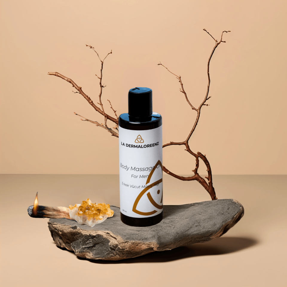 Erkek Vücut Masaj Yağı – Afrodizyak Etkili, Doğal ve Uyarıcı Bitkisel Formül | La Dermaloreenz