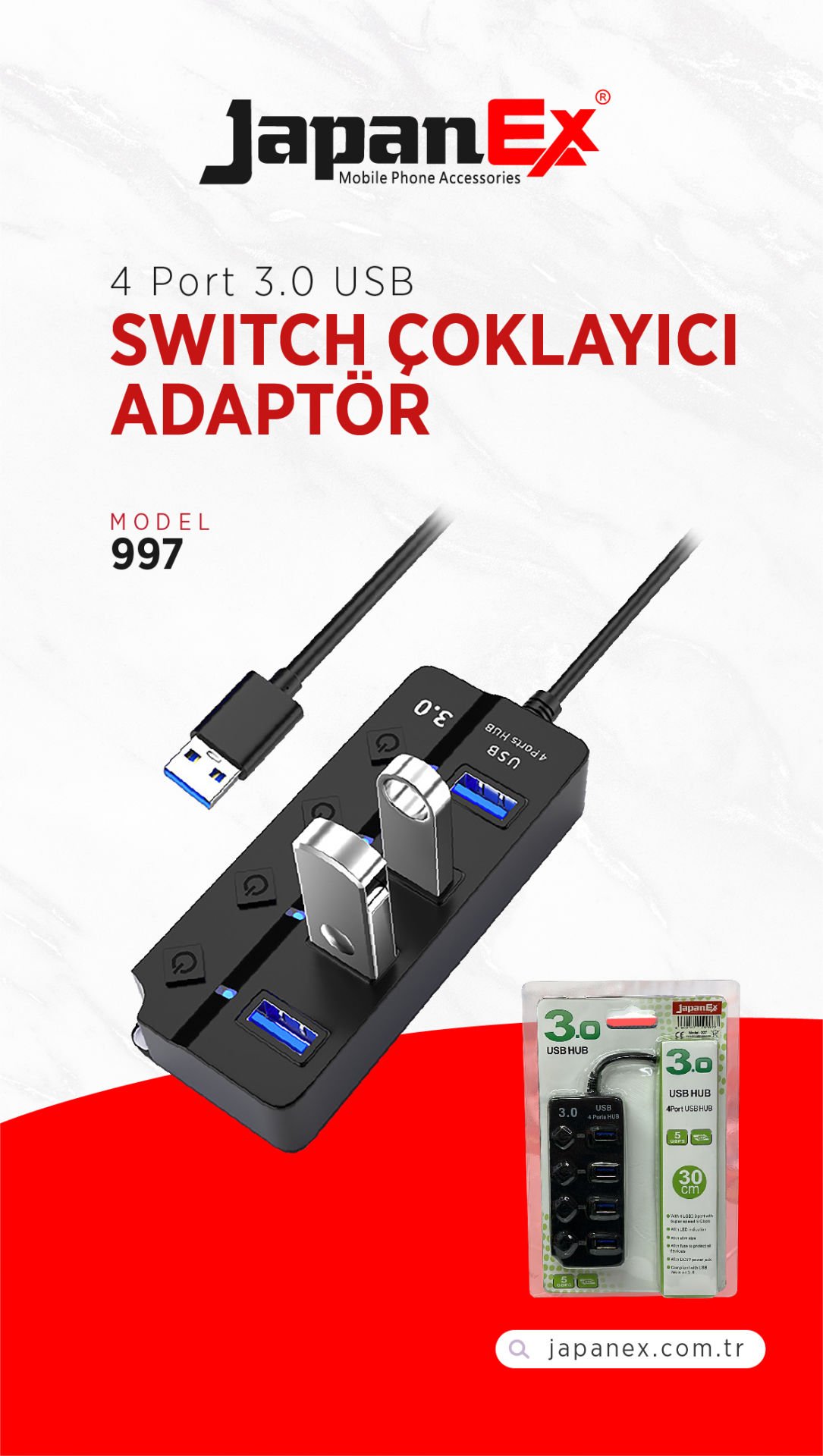 JAPANEX DÜĞMELİ USB ÇOĞALTICI K997